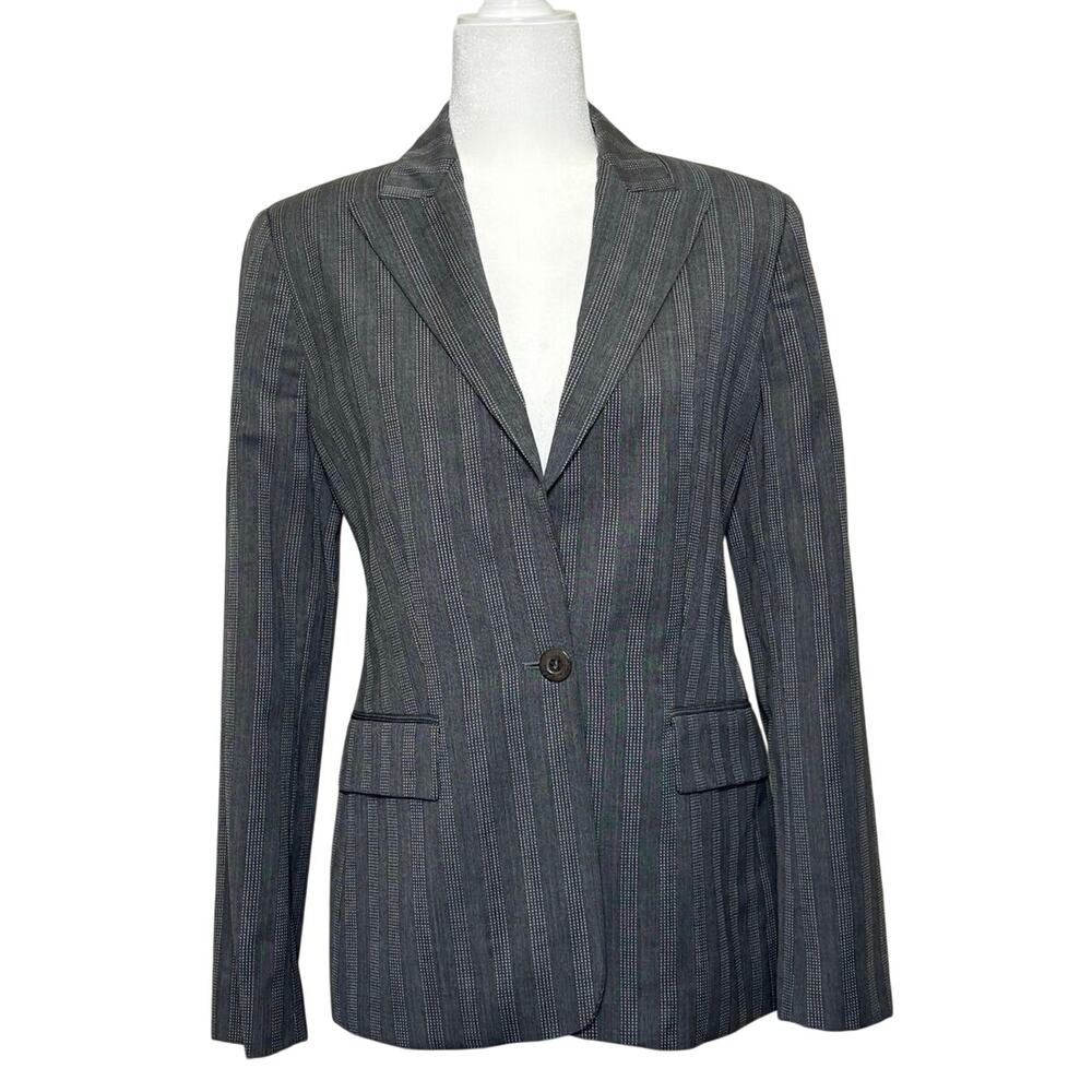Zanella Blazer Women's 6 Gray Pinstripe 100% Wool Made in Italy Quiet Luxury